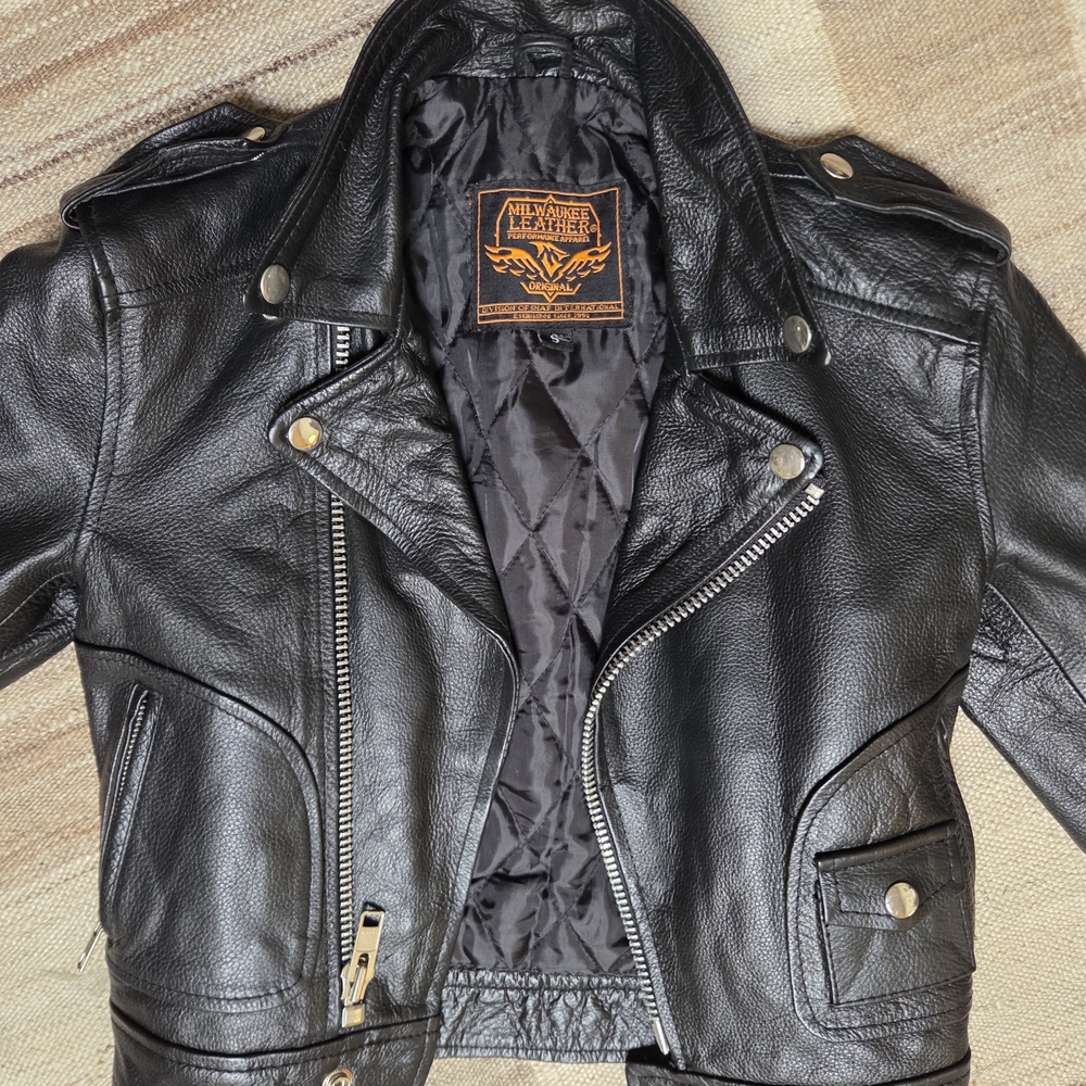 Kids Black Leather Moto Jacket